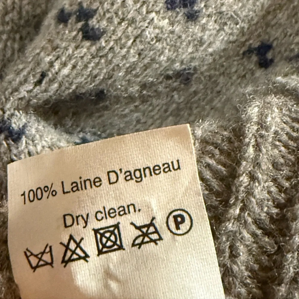 J. Crew Beige Crewneck Sweater with Navy Micro-Pattern